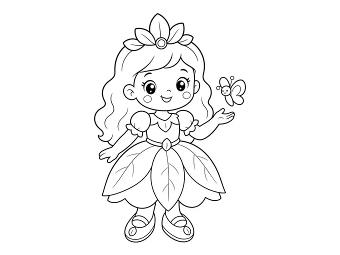 Forest princess and butterfly coloring page
