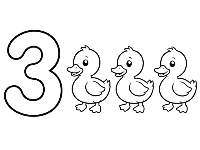 Count 3 Ducks black-and-white printable coloring page for Toddler, three friendly ducks with a clear counting numeral