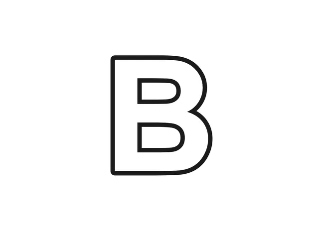 Letter B black-and-white printable coloring page for Toddler, bold classroom letter with two rounded enclosed spaces