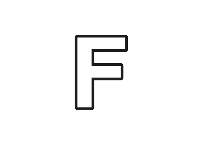 Letter F black-and-white printable coloring page for Toddler, bold letter with a straight side and two broad arms