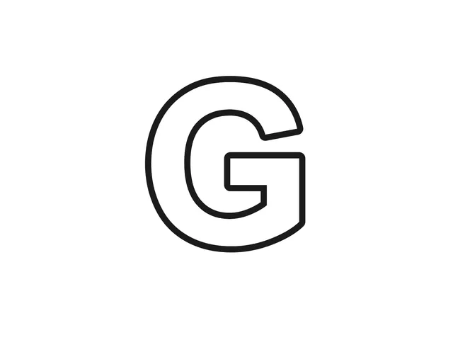 Letter G black-and-white printable coloring page for Toddler, bold curved letter with one broad open space