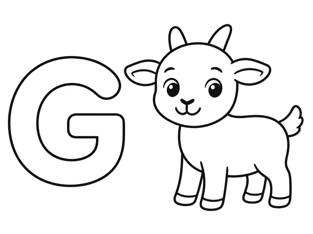 G for Goat black-and-white printable coloring page for Toddler, friendly letter-word page with a simple goat and clear G