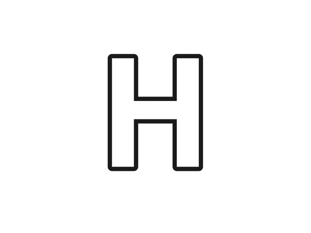 Letter H black-and-white printable coloring page for Toddler, bold letter with two straight sides and a wide middle bar