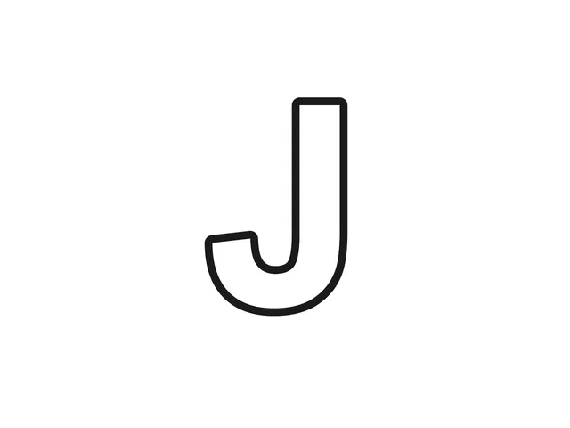 Letter J black-and-white printable coloring page for Toddler, bold letter with a tall side and rounded hook