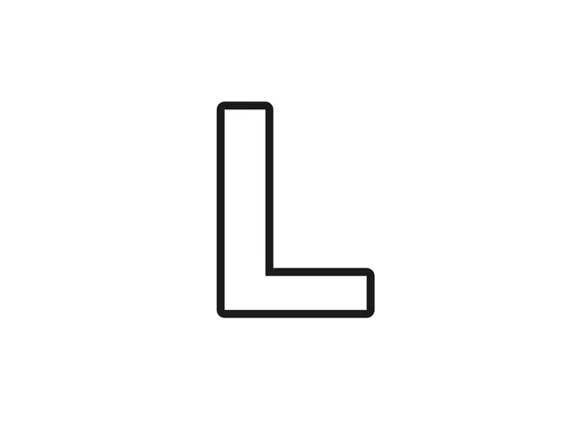 Letter L black-and-white printable coloring page for Toddler, simple letter with a tall side and broad bottom foot