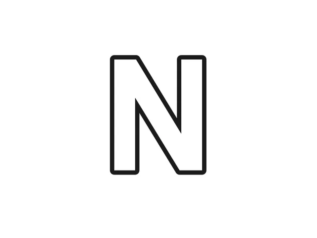 Letter N black-and-white printable coloring page for Toddler, bold letter with two sides and a wide diagonal stroke