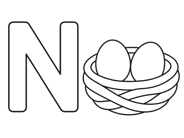 N for Nest black-and-white printable coloring page for Toddler, simple letter-word page with a nest and clear N
