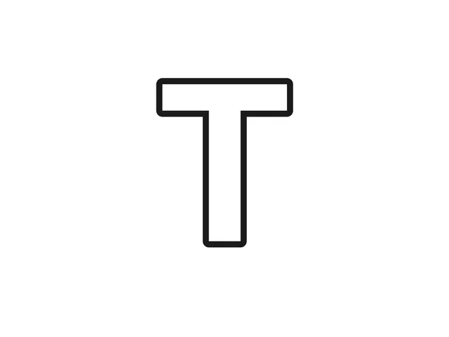 Letter T black-and-white printable coloring page for Toddler, bold letter with a broad top bar and straight center