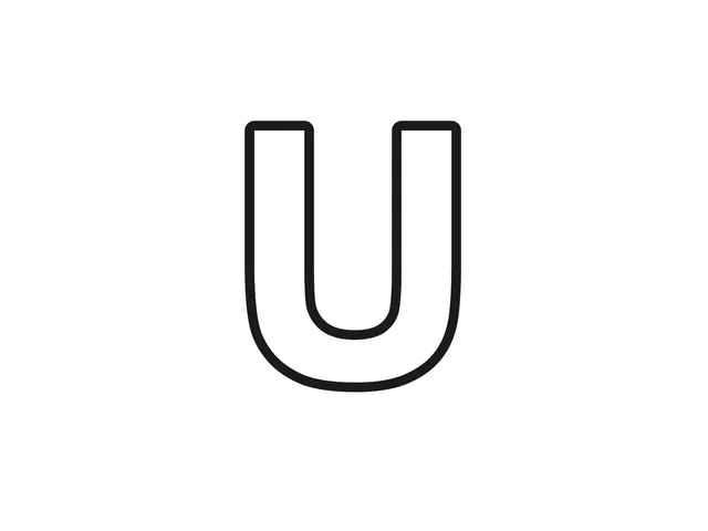 Letter U black-and-white printable coloring page for Toddler, bold letter with two sides and a rounded bottom