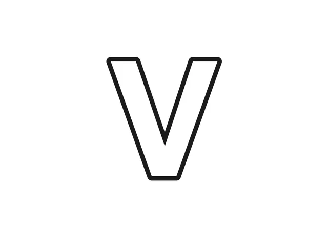 Letter V black-and-white printable coloring page for Toddler, simple letter with two wide diagonal sides