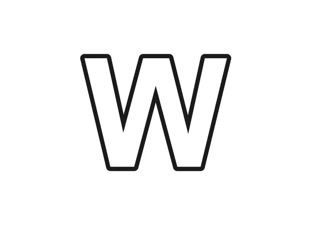 Letter W black-and-white printable coloring page for Toddler, bold letter with four broad diagonal strokes