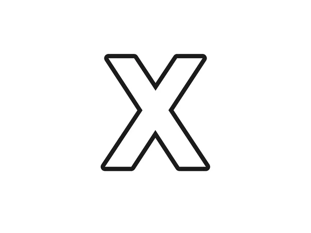 Letter X black-and-white printable coloring page for Toddler, clear letter with two broad crossing strokes