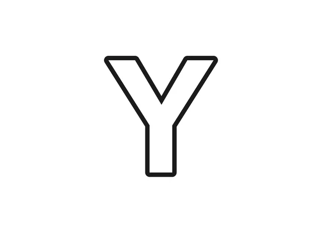Letter Y black-and-white printable coloring page for Toddler, bold letter with two arms and a straight lower stem