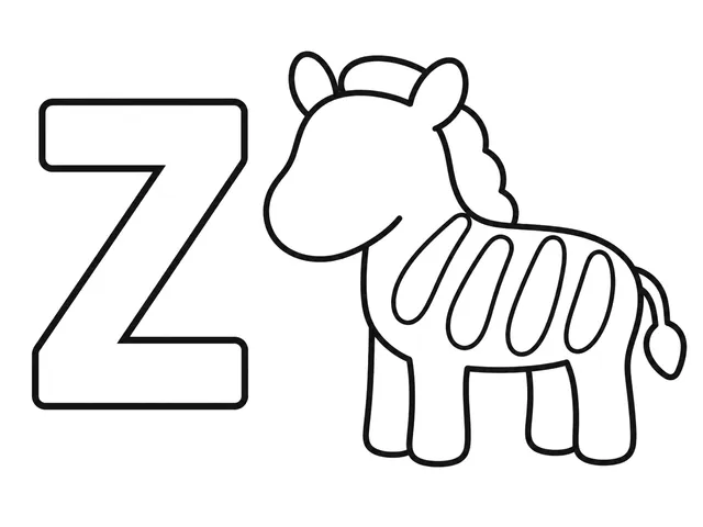 Z for Zebra black-and-white printable coloring page for Toddler, friendly letter-word page with a simple zebra and clear Z