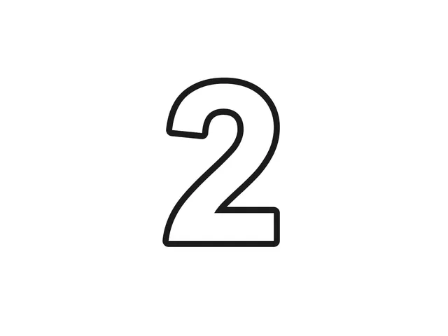 Number 2 black-and-white printable coloring page for Toddler, bold numeral with a rounded top and broad bottom