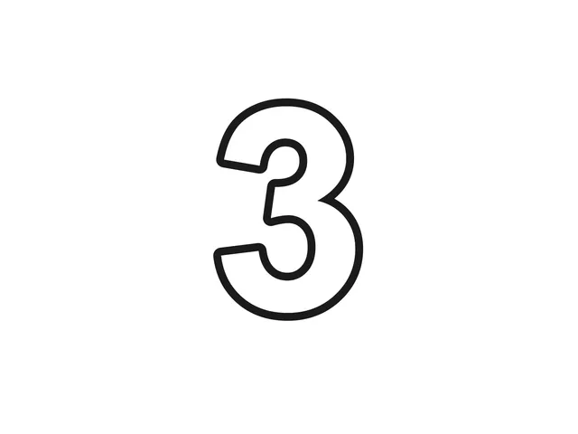 Number 3 black-and-white printable coloring page for Toddler, bold numeral with two broad rounded curves