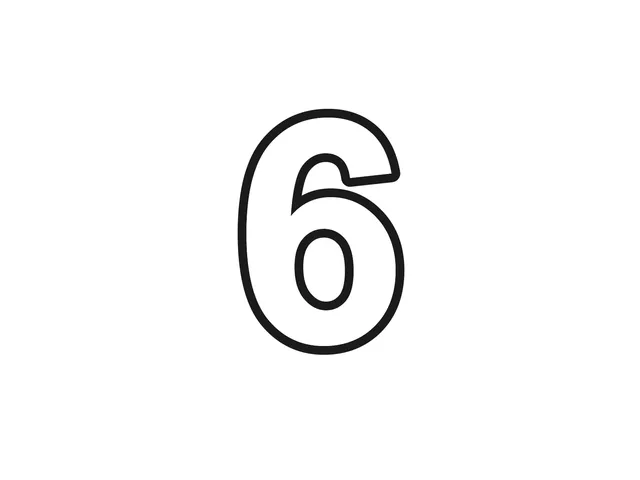 Number 6 black-and-white printable coloring page for Toddler, large numeral with a rounded lower loop and open top