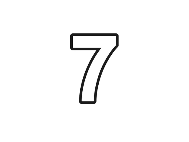 Number 7 black-and-white printable coloring page for Toddler, bold numeral with a wide top bar and diagonal stroke