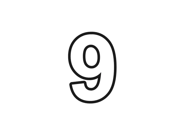 Number 9 black-and-white printable coloring page for Toddler, bold numeral with a round upper loop and lower stem