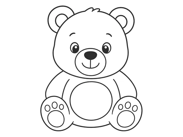 Bear Cub black-and-white printable coloring page for Toddler, Friendly bear cub with round ears and broad paws.