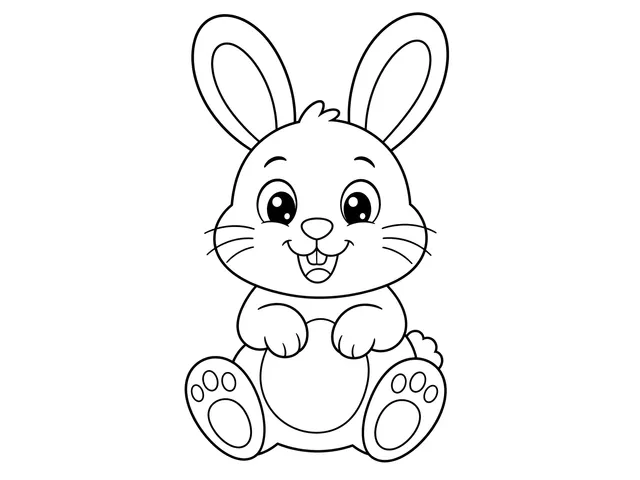 Bunny black-and-white printable coloring page for Toddler, friendly bunny with long ears and large simple body shapes