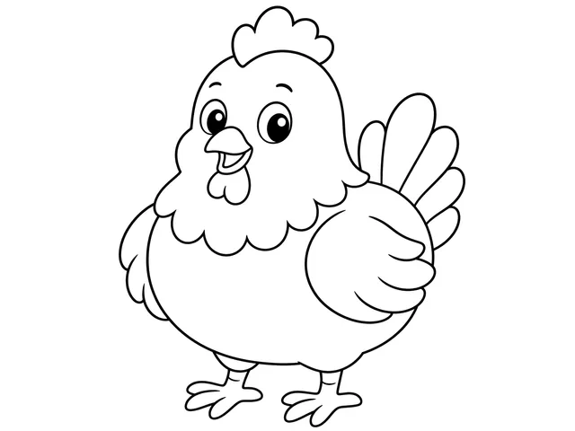 Chicken black-and-white printable coloring page for Toddler, Chicken with a distinct comb, wings, and feet.