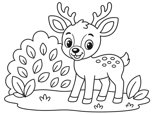 Deer black-and-white printable coloring page for Toddler, bold outlines and large easy-to-color shapes for a Deer coloring page