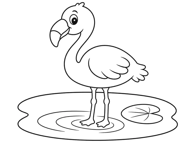 Flamingo black-and-white printable coloring page for Toddler, Flamingo with a curved neck and long legs.