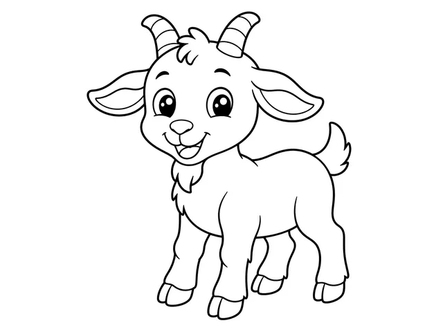 Goat black-and-white printable coloring page for Toddler, Goat with visible horns, beard, and four legs.
