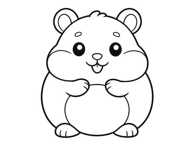 Hamster black-and-white printable coloring page for Toddler, Round hamster with visible cheeks and little paws.