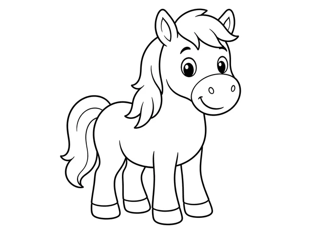Horse black-and-white printable coloring page for Toddler, Horse with a broad mane and clearly outlined legs.
