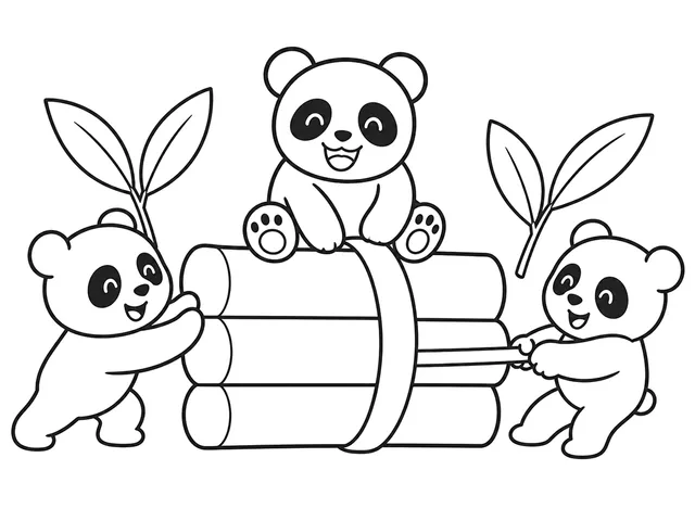 Panda Bamboo Roll black-and-white printable coloring page for Preschool, bold outlines and large easy-to-color shapes for a Panda Bamboo Roll coloring page