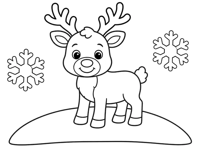 Reindeer black-and-white printable coloring page for Toddler, Reindeer with large antlers and clear body shapes.