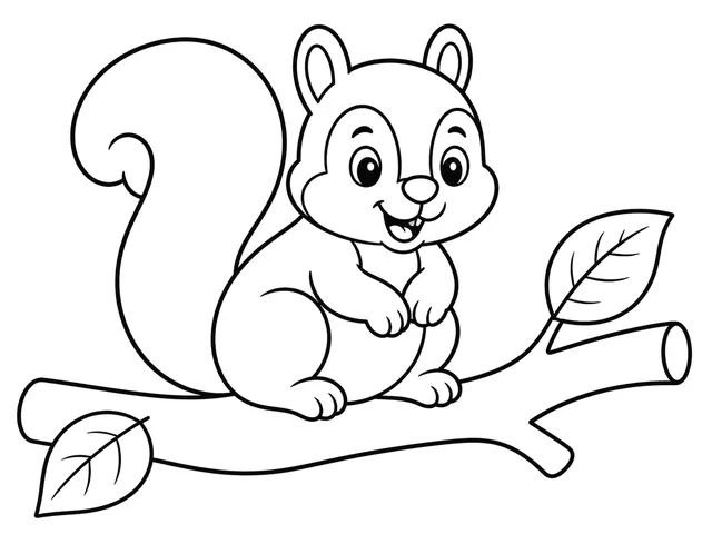 Squirrel black-and-white printable coloring page for Toddler, bold outlines and large easy-to-color shapes for a Squirrel coloring page