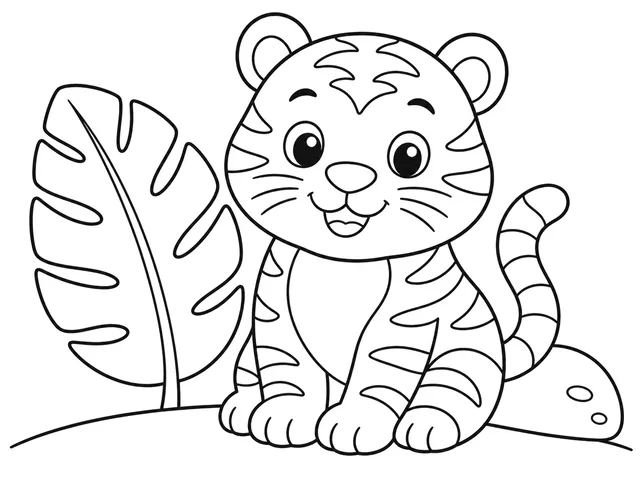 Tiger black-and-white printable coloring page for Preschool, bold outlines and large easy-to-color shapes for a Tiger coloring page