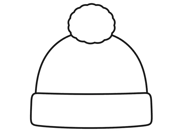 Beanie black-and-white printable coloring page for Toddler, Simple knit cap with a wide band and pom-pom.