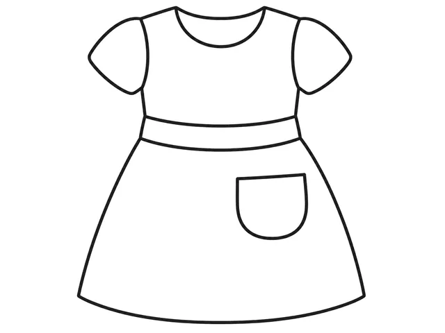 Dress black-and-white printable coloring page for Toddler, one-piece dress with broad sleeves, bodice, and skirt