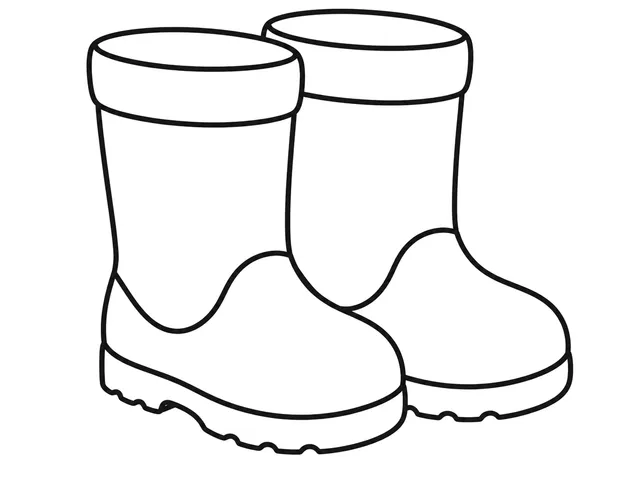 Rain Boots black-and-white printable coloring page for Toddler, Two rain boots with broad cuffs and tall sides.
