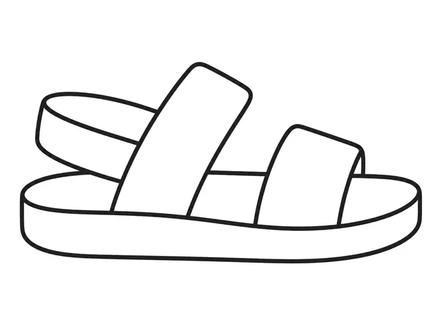 Sandals black-and-white printable coloring page for Toddler, Pair of sandals with large straps and soles.