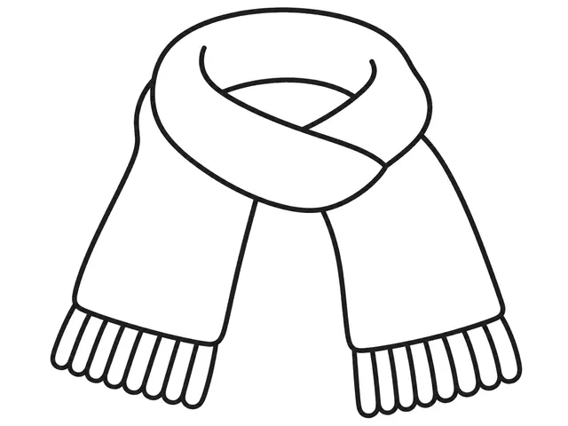 Scarf black-and-white printable coloring page for Toddler, Curved scarf with wide, distinct stripe sections.