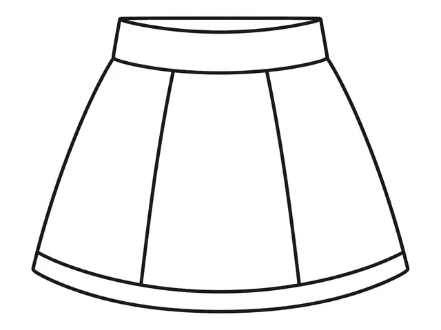 Skirt black-and-white printable coloring page for Toddler, wide flared skirt with a clear waistband and large open shape