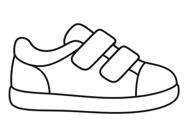 Velcro Shoe black-and-white printable coloring page for Preschool, child-friendly shoe with broad straps and a rounded toe