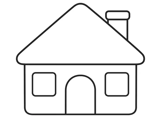 Gingerbread House black-and-white printable coloring page for Toddler, Storybook house with broad candy and icing shapes.