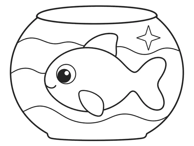 Golden Fish black-and-white printable coloring page for Toddler, Storybook fish with broad fins and a clear tail.