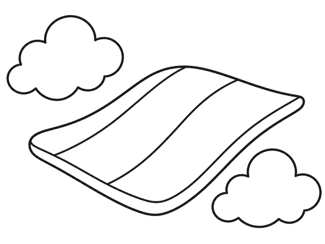 Flying Magic Carpet black-and-white printable coloring page for Toddler, Curved flying carpet with broad decorative panels.