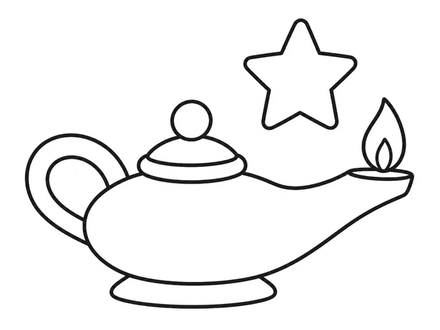 Wishing Lamp black-and-white printable coloring page for Toddler, Classic lamp silhouette with broad enclosed sections.