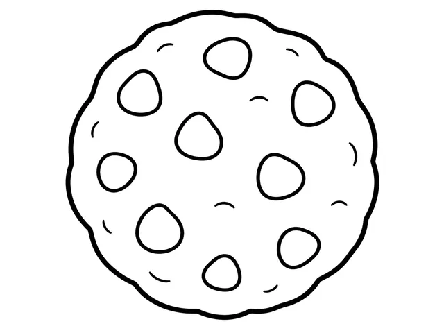 Cookie black-and-white printable coloring page for Toddler, Cookie with a broad round outline and large chips.
