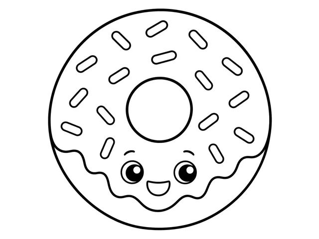 Donut black-and-white printable coloring page for Toddler, Donut with one large center opening and broad icing.