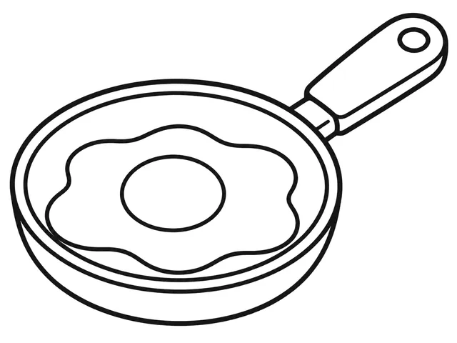 Frying Pan Egg black-and-white printable coloring page for Preschool, simple frying pan with a clear handle and one large egg