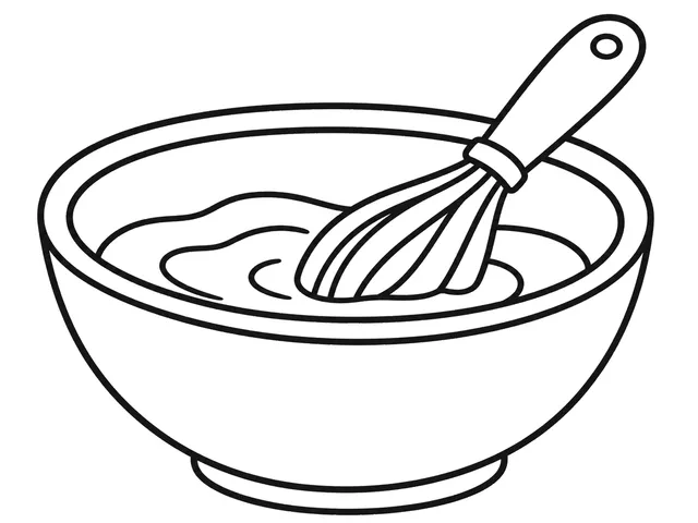 Mixing Bowl black-and-white printable coloring page for Preschool, bold outlines and large easy-to-color shapes for a Mixing Bowl coloring page